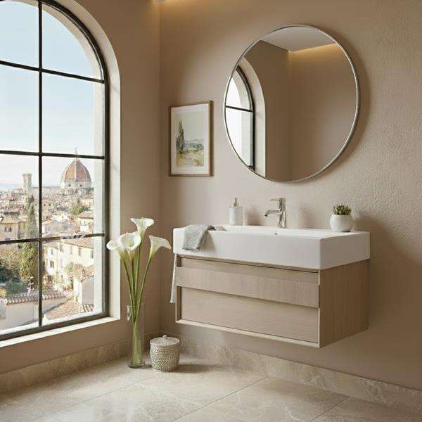Lacava - Luce Wall-Mount Undercounter Vanity With Large Wood Pulls On Two Drawers