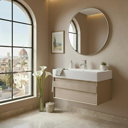 Lacava - Luce Wall-Mount Undercounter Vanity With Large Wood Pulls On Two Drawers