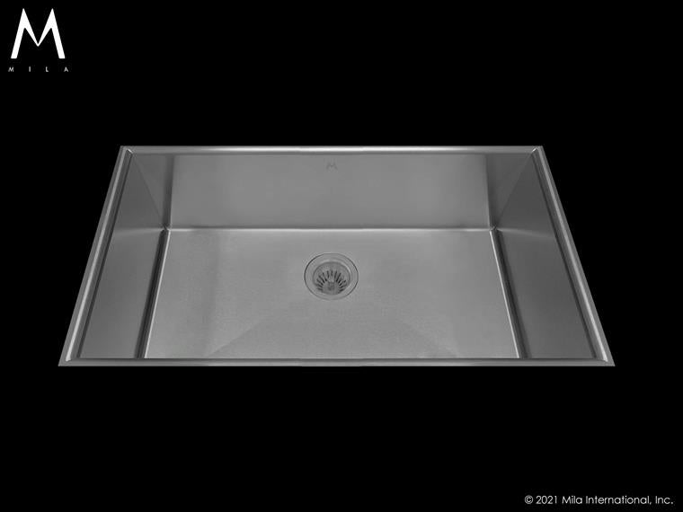 Mila - Crescent Low Profile Single Bowl Flush-Mount  - 32 X 17.5 Satin Brushed SS