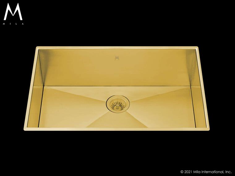 Mila - Profile Low Profile Single Bowl Flush-Mount  - 32 X 17.5 Round Corner Gold