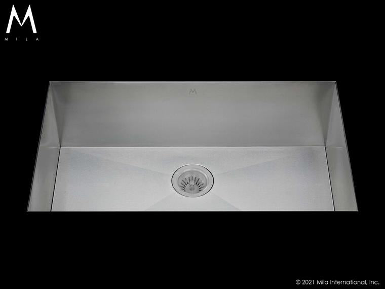 Mila - Flatiron Single Bowl Under Mount  - 34 X 18.5 Satin Brushed SS