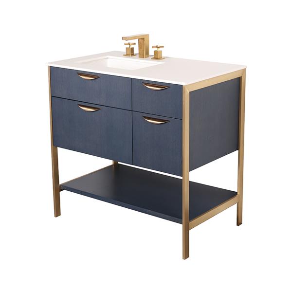 Lacava - Navi Countertop In White Solid Surface, Stone Or Quartz, For Vanity Nav-Un-36L