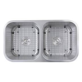 Nantucket Sinks - 32.5 Inch Double Bowl Equal Undermount Stainless Steel Kitchen Sink, 16 Gauge