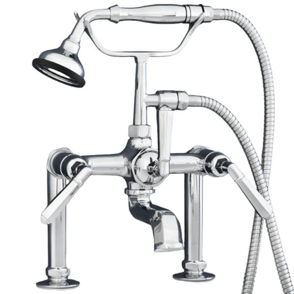 Strom Living - British Telephone Deck Mount Tub Faucet with Handheld Shower and Deco Lever Handles