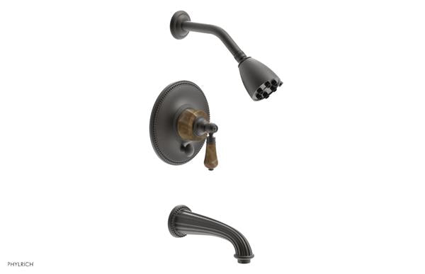 Phylrich - Regent Pressure Balance Tub and Shower Set Trim - Brown Onyx Handle