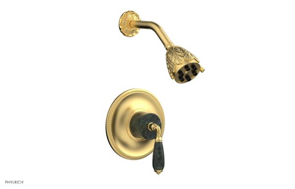 Phylrich - Valencia Pressure Balance Shower Set Trim - Green Marble Lever Handles