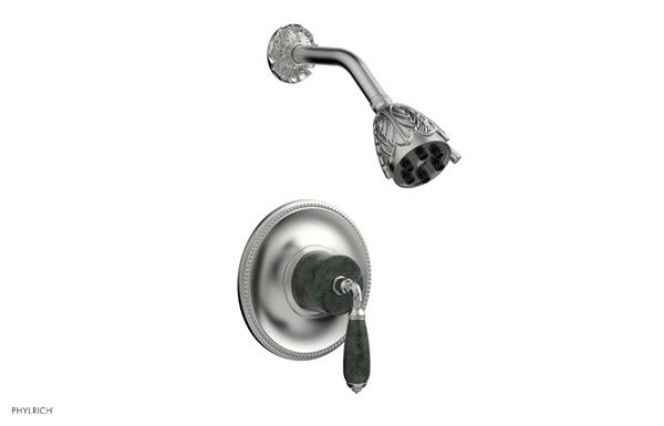 Phylrich - Valencia Pressure Balance Shower Set Trim - Green Marble Lever Handles