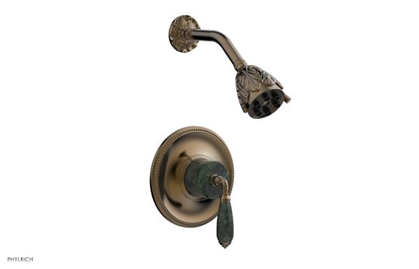 Phylrich - Valencia Pressure Balance Shower Set Trim - Green Marble Lever Handles