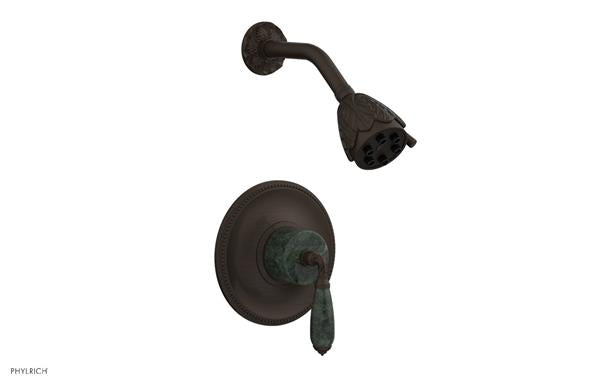 Phylrich - Valencia Pressure Balance Shower Set Trim - Green Marble Lever Handles