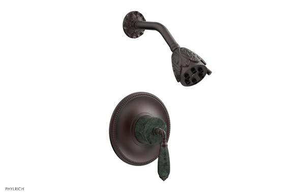 Phylrich - Valencia Pressure Balance Shower Set Trim - Green Marble Lever Handles