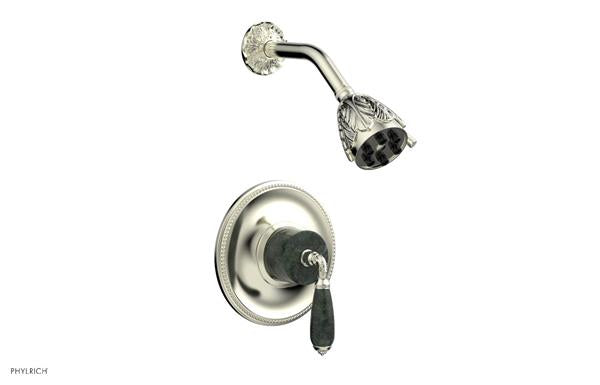 Phylrich - Valencia Pressure Balance Shower Set Trim - Green Marble Lever Handles