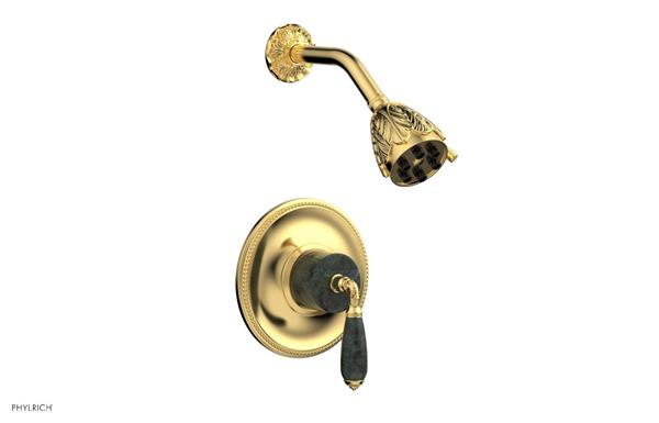 Phylrich - Valencia Pressure Balance Shower Set Trim - Green Marble Lever Handles