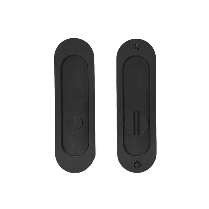 Linnea - Round Privacy Pocket Door Lock- Straight Pull Minimum Door Thickness 1-3/8 Inch