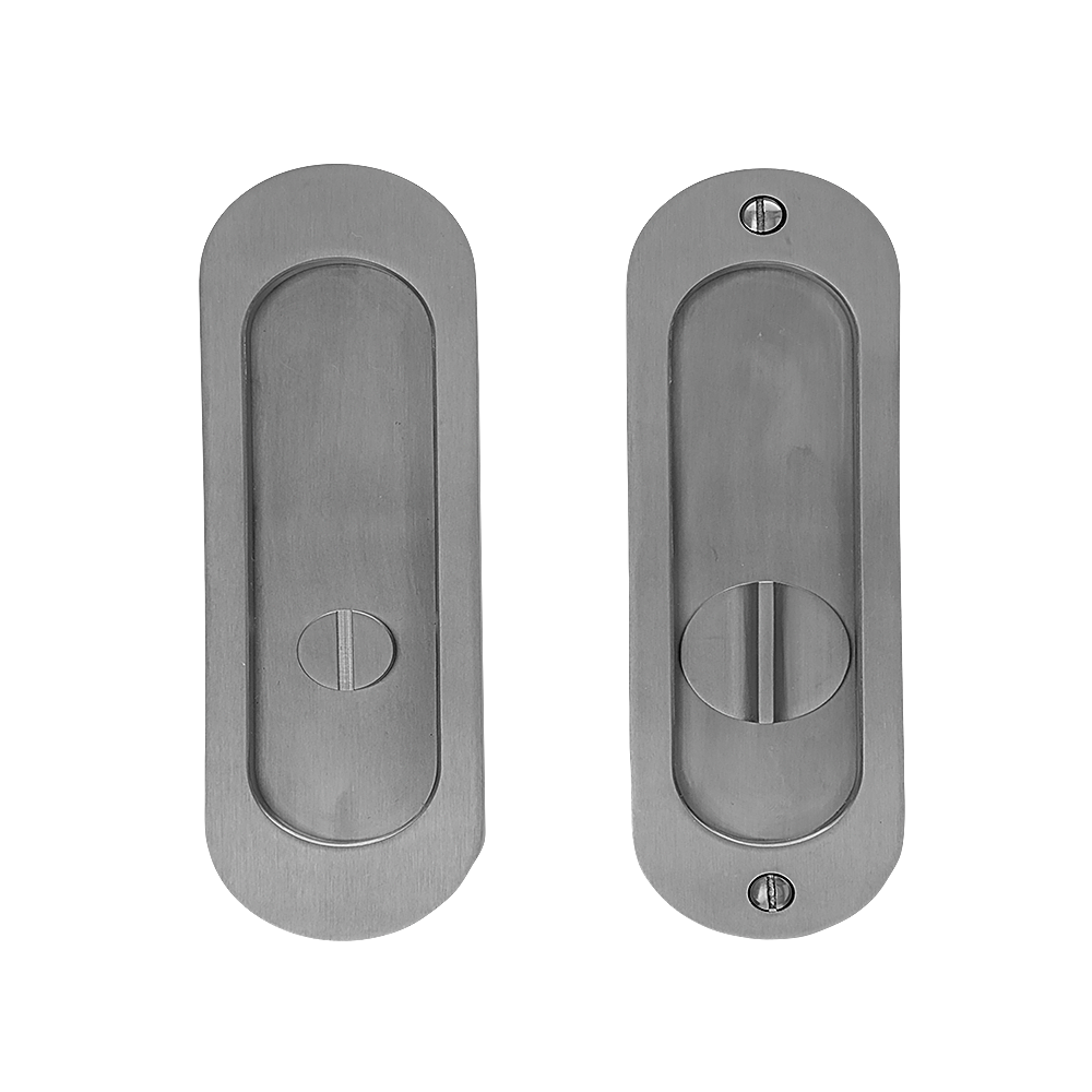 Linnea - Round Privacy Pocket Door Lock- Straight Pull Minimum Door Thickness 1-3/8 Inch