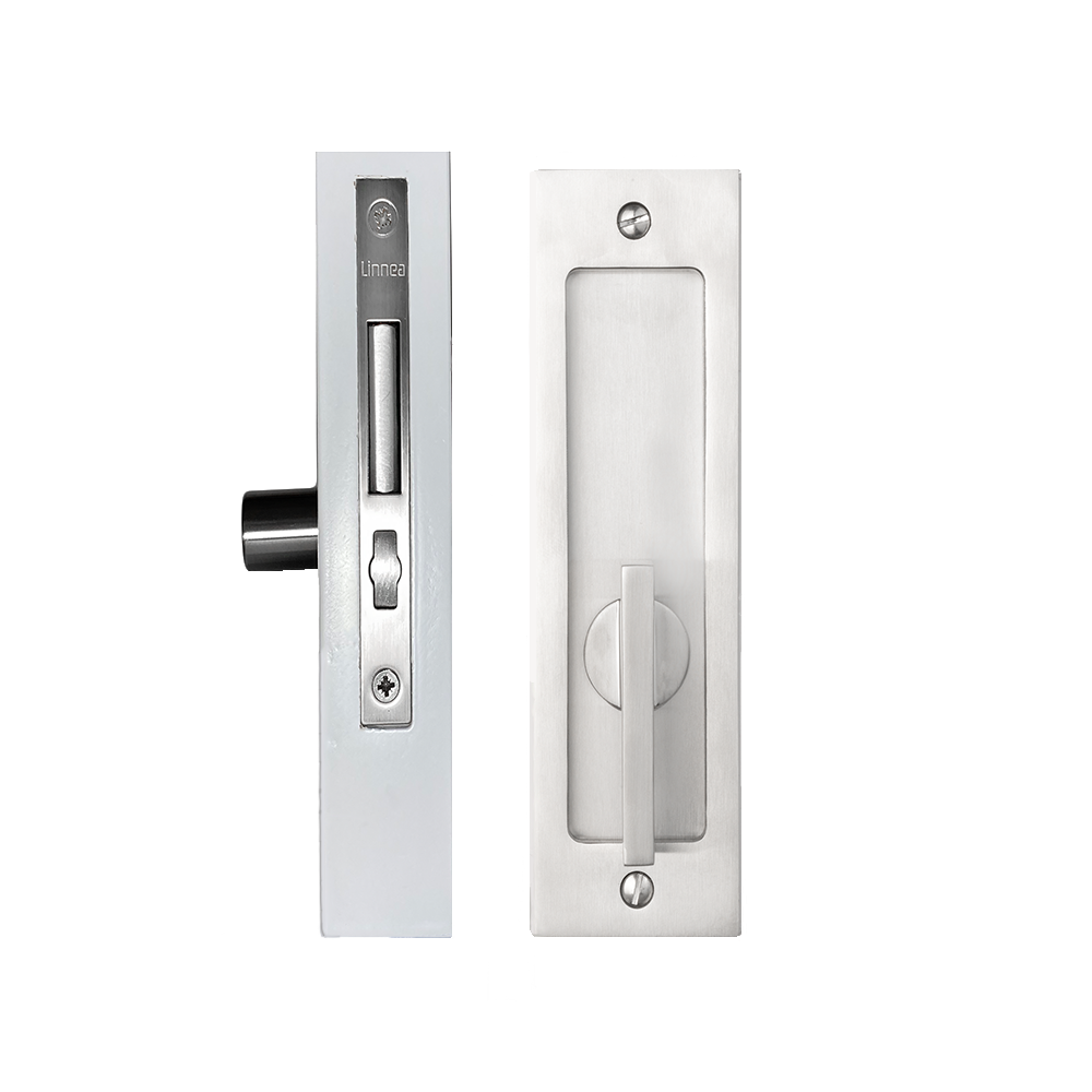 Linnea - Square ADA Compliant Privacy Pocket Door Lock Minimum Door Thickness 1-3/8 Inch