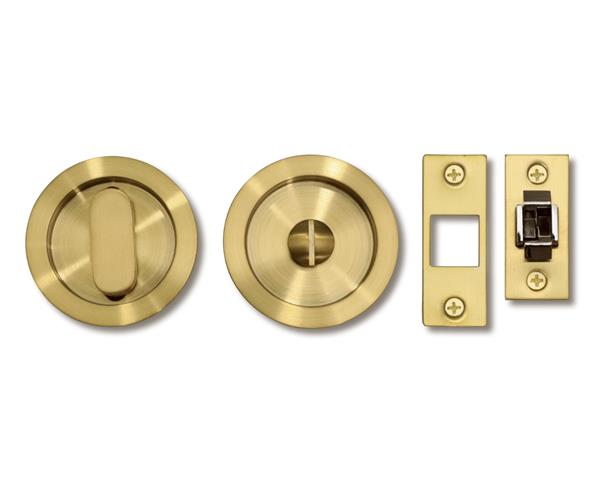 Linnea - Round Privacy Pocket Door Hardware Set with Finger Edge Pull Minimum Door Thickness 1-3/8 Inch