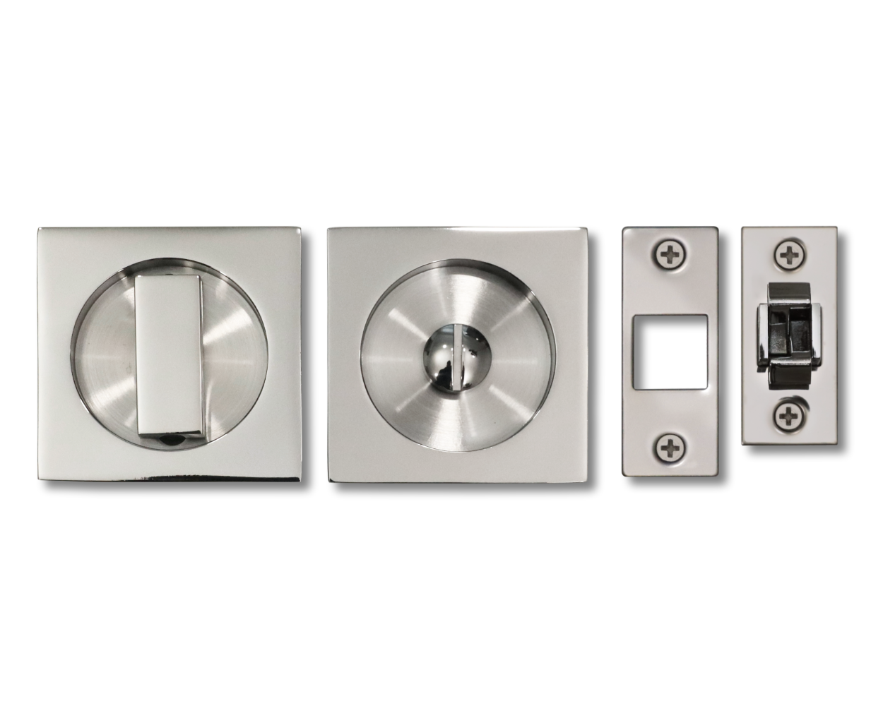 Linnea - Square Privacy Pocket Door Hardware with Finger Edge Pull Minimum Door Thickness 1-3/8 Inch