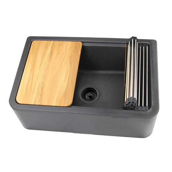 Nantucket Sinks - 30-Inch Reversible Workstation Granite Composite Apron Sink With Accessory Pack - Black