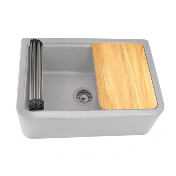 Nantucket Sinks - 30-Inch Reversible Workstation Granite Composite Apron Sink With Accessory Pack - Grey