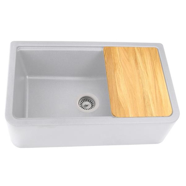 Nantucket Sinks - 33-Inch Reversible Workstation Granite Composite Apron Sink With Accessory Pack - Grey