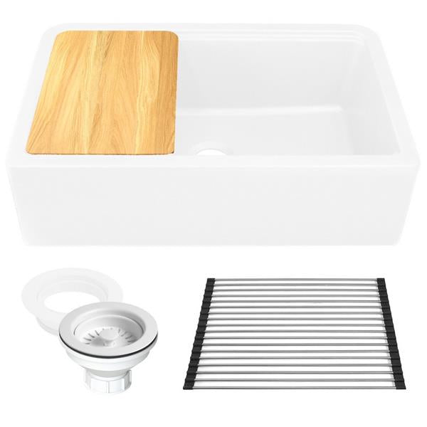 Nantucket Sinks - 33-Inch Reversible Workstation Granite Composite Apron Sink With Accessory Pack - White