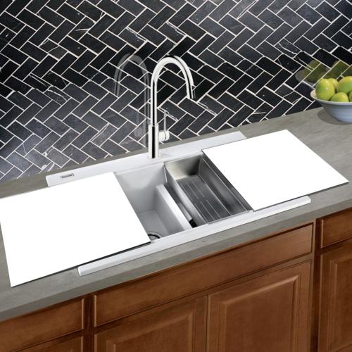 Nantucket Sinks - Large Double Bowl Prep Station Topmount Granite Composite White