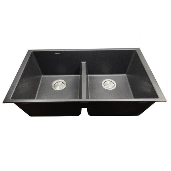 Nantucket Sinks - Undermount Double Equal Bowls With Low Divide - Granite Composite Black