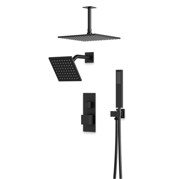 Artos - Edge Thermostatic Shower Trim Kit with Wall Mount & Ceiling Mount Shower Head, Hand Shower