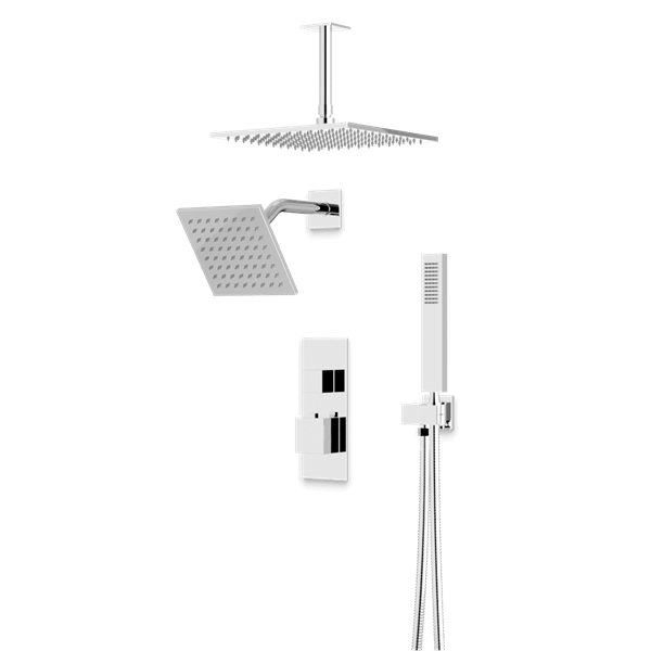 Artos - Edge Thermostatic Shower Trim Kit with Wall Mount & Ceiling Mount Shower Head, Hand Shower