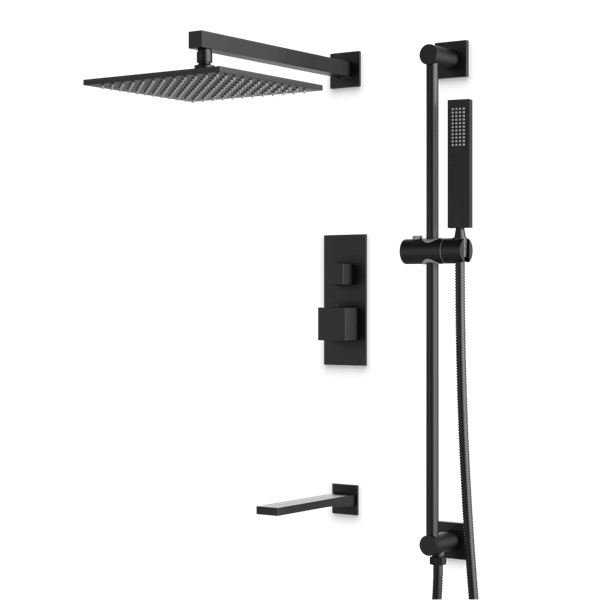 Artos - Edge Thermostatic Shower Trim Kit with Hand Shower on Slide Bar, Tub Filler