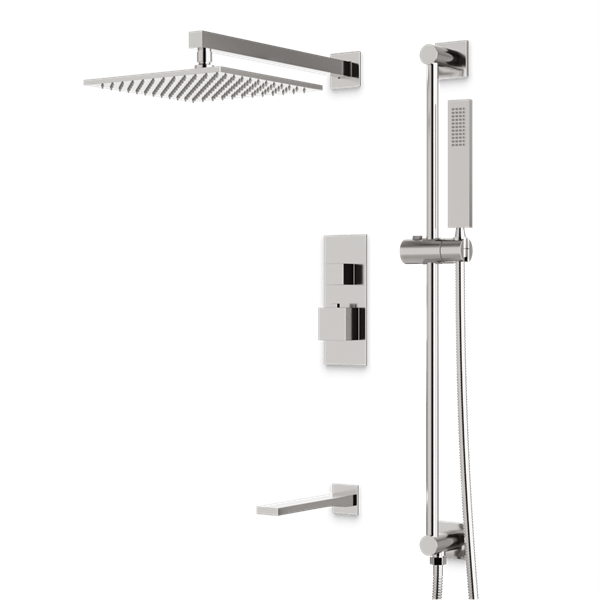 Artos - Edge Thermostatic Shower Trim Kit with Hand Shower on Slide Bar, Tub Filler