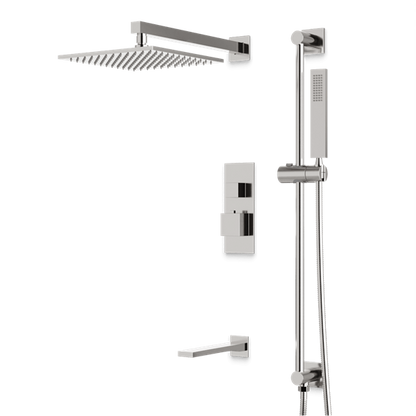 Artos - Edge Thermostatic Shower Trim Kit with Hand Shower on Slide Bar, Tub Filler