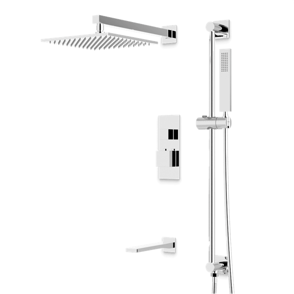 Artos - Edge Thermostatic Shower Trim Kit with Hand Shower on Slide Bar, Tub Filler