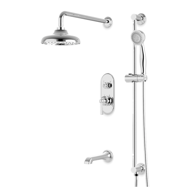 Artos - Classic Thermostatic Shower Trim Kit with Hand Shower on Slide Bar, Tub Filler
