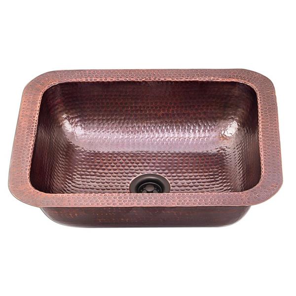 Nantucket Sinks - 17 x 14 Inch Hammered Copper Rectangle Dualmount Bar Sink - Lacquered Copper