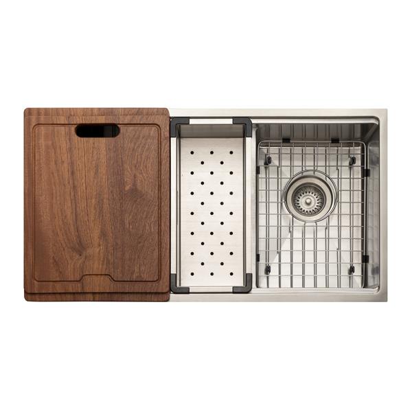 Hamat - Rendezvous 32 Inch Single Level Undermount 16GA Stainless Steel Single Bowl Sink with Sliding Platform