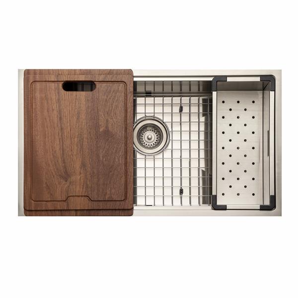 Hamat - Rendezvous 32 Inch Single Level Undermount 16GA Stainless Steel Single Bowl Sink with Sliding Platform