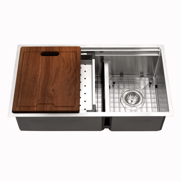 Hamat - Rendezvous 18 Gauge Stainless Steel Undermount Dual Platform 60/40 Double Bowl Workstation Kitchen Sink with Accessories