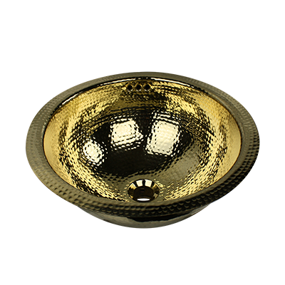 Nantucket Sinks - 16.5 Inch Hammered Brass Round Undermount Bathroom Sink With Overflow