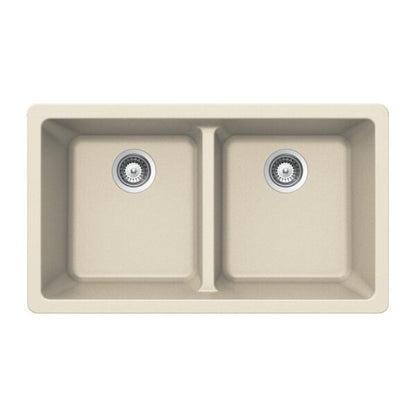 Hamat - SiOStone 33 Inch Granite Undermount 50/50 Double Bowl Kitchen Sink