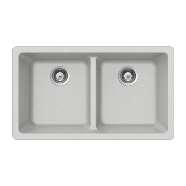 Hamat - SiOStone 33 Inch Granite Undermount 50/50 Double Bowl Kitchen Sink