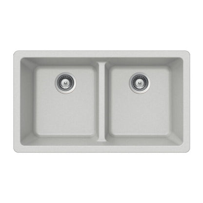 Hamat - SiOStone 33 Inch Granite Undermount 50/50 Double Bowl Kitchen Sink