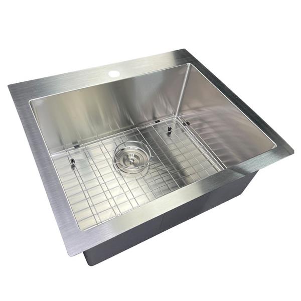 Nantucket Sinks - 25 Inch Pro Series Small Rectangle Single Bowl Self Rimming Small  Radius Stainless Steel Drop In Kitchen Sink (3 Hole)