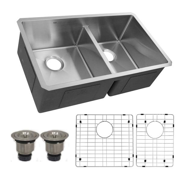 Nantucket Sinks - Pro Series Large Rectangle Double Bowl Undermount Small Radius Corners  Stainless Steel Kitchen Sink