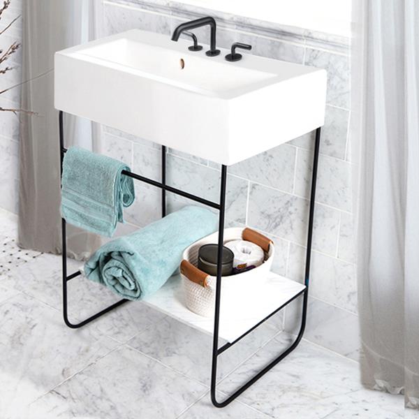 Lacava - Suave - Floor-Standing Welded Metal Console Stand With A Towel Bar And Shelf