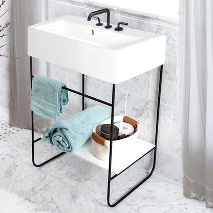 Lacava - Suave - Floor-Standing Welded Metal Console Stand With A Towel Bar And Shelf