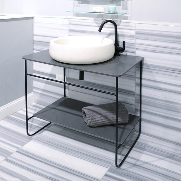 Lacava - Suave Floor-Standing Welded Metal Console Stand With A Towel Bar And Shelf