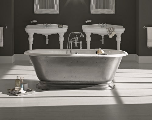 Cheviot - Sandringham Cast Iron Bathtub, White In, Burnished Cast Iron Out, Roll Rim
