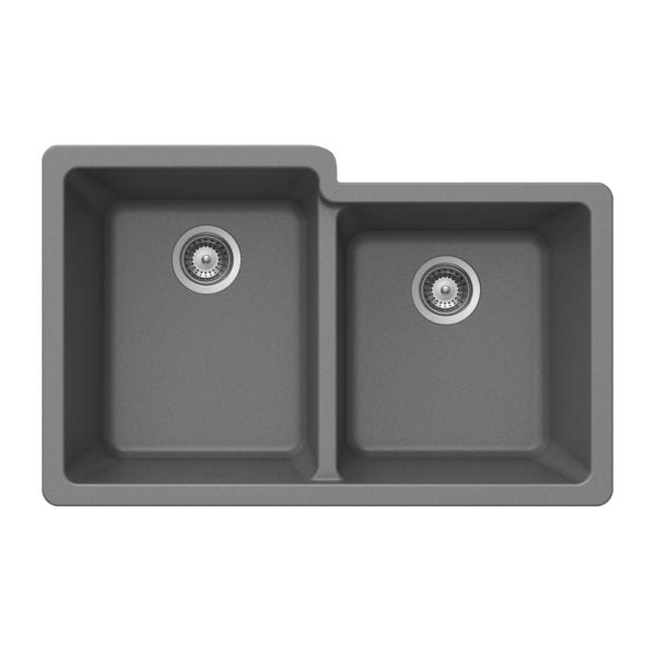 Hamat - SiOStone 33 Inch Granite Undermount 60/40 Double Bowl Kitchen Sink
