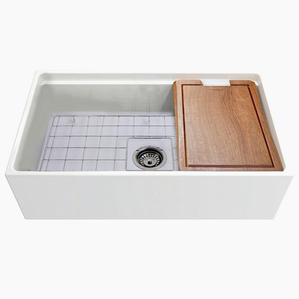 Nantucket Sinks - 33 Inch White Farmhouse Workstation Fireclay Sink With Centered Drain